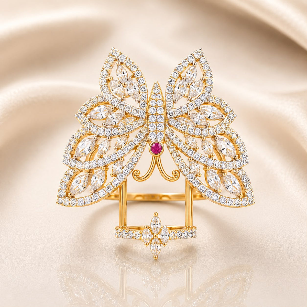 Rihum Multi-Color Cubic Zirconia Butterfly Full-Finger Statement Ring