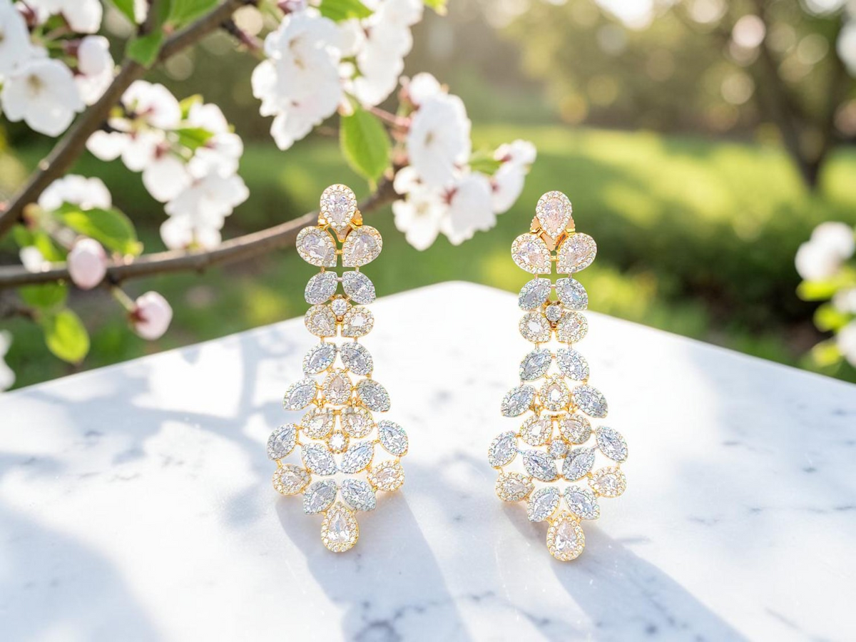 Exquisite Two-Tone Gold and Rhodium Chandelier Drop Earrings.