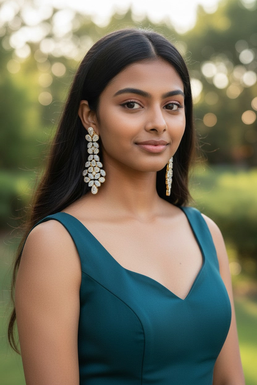 Exquisite Two-Tone Gold and Rhodium Chandelier Drop Earrings.