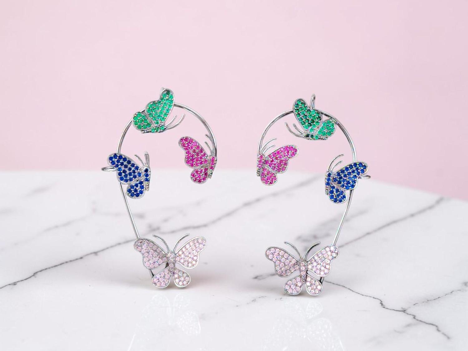 Rihum Enchanted Butterfly Cuff Earrings in Black Rhodium