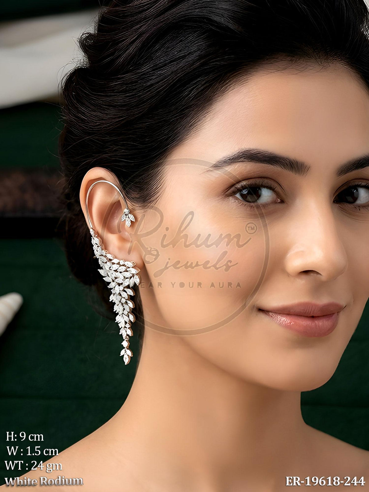 Rihum Luxury Marquise Zircon Cascading Ear Cuffs in White Rhodium Finish