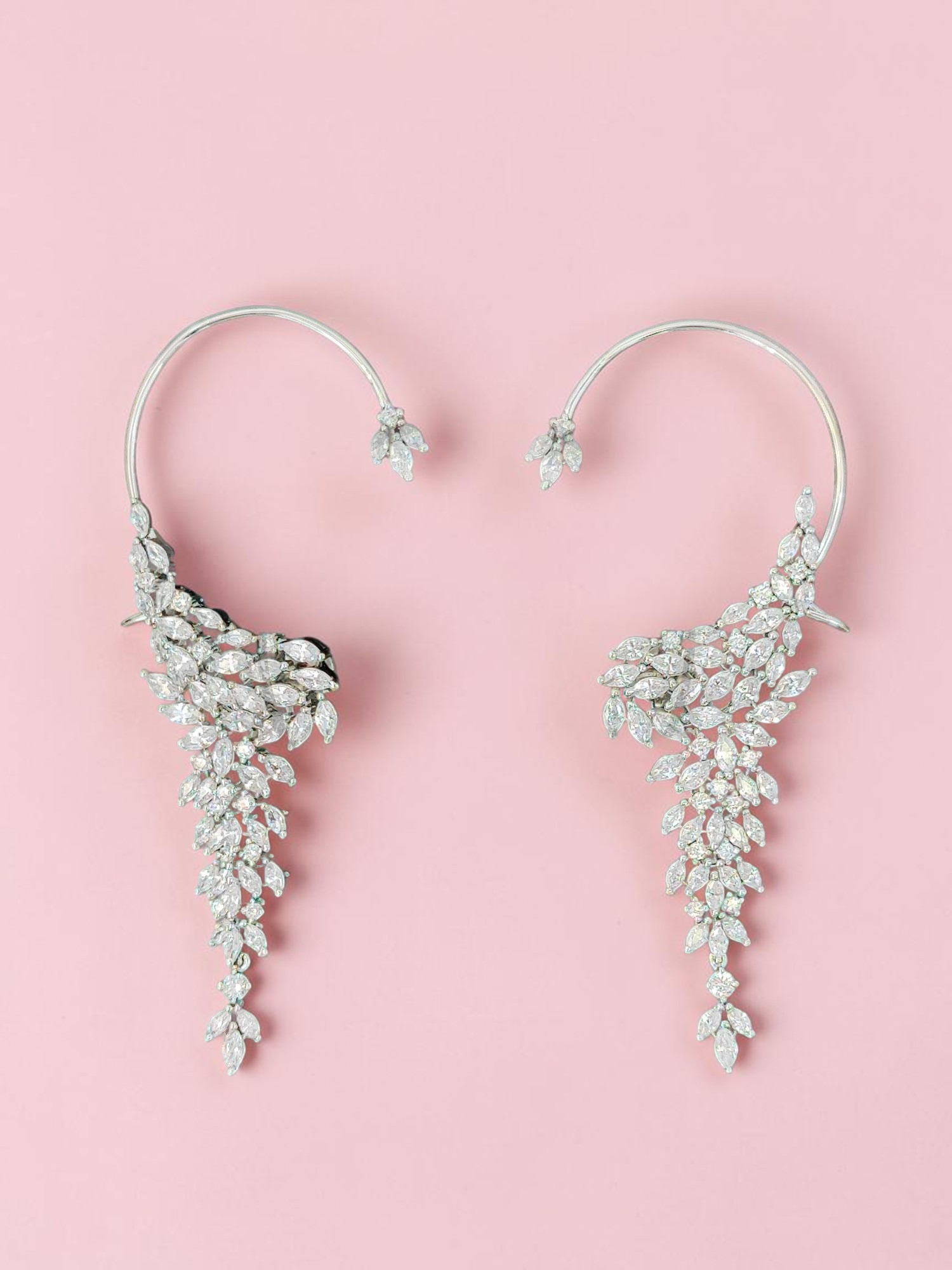 Rihum Luxury Marquise Zircon Cascading Ear Cuffs in White Rhodium Finish