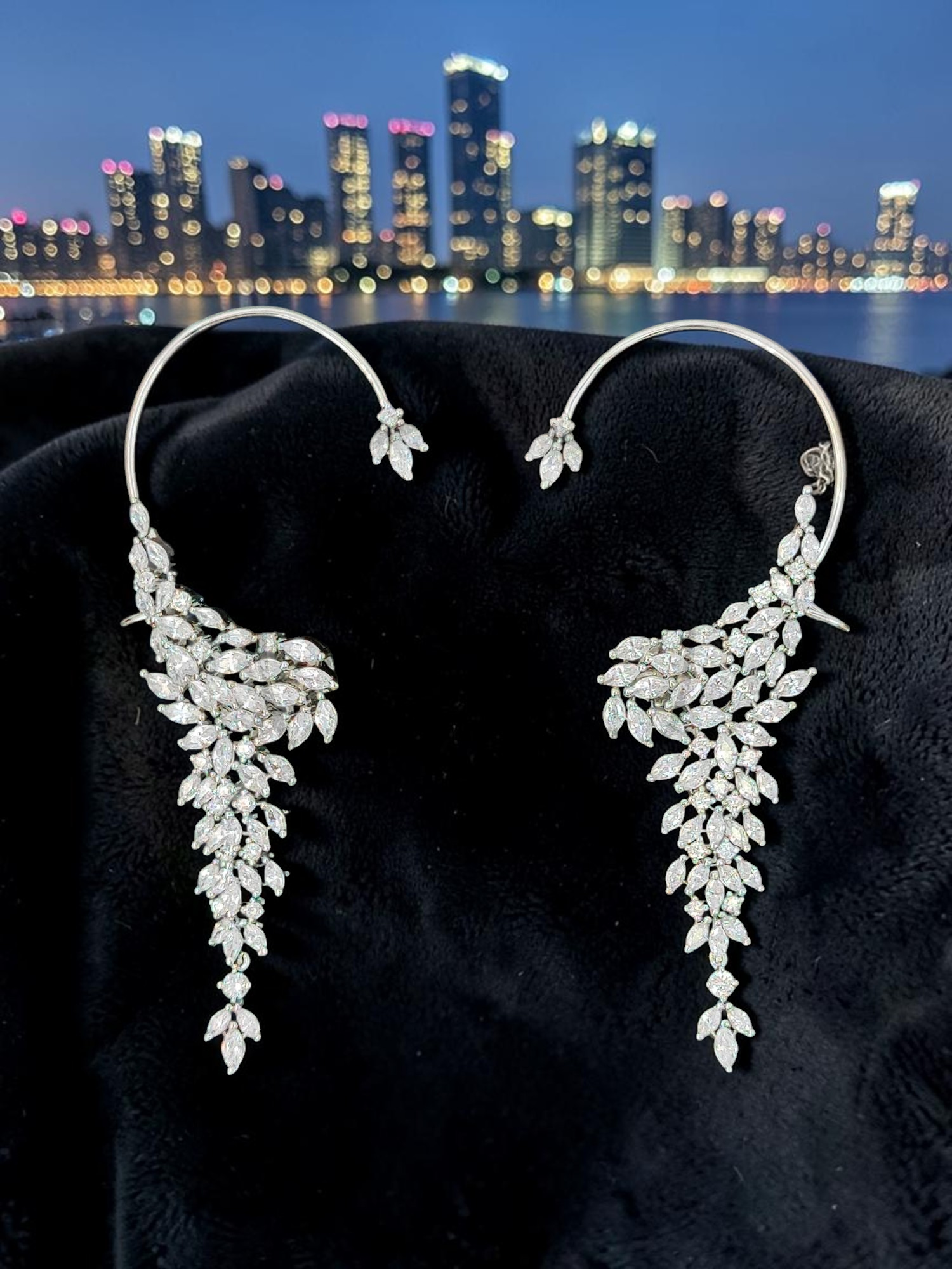 Rihum Luxury Marquise Zircon Cascading Ear Cuffs in White Rhodium Finish