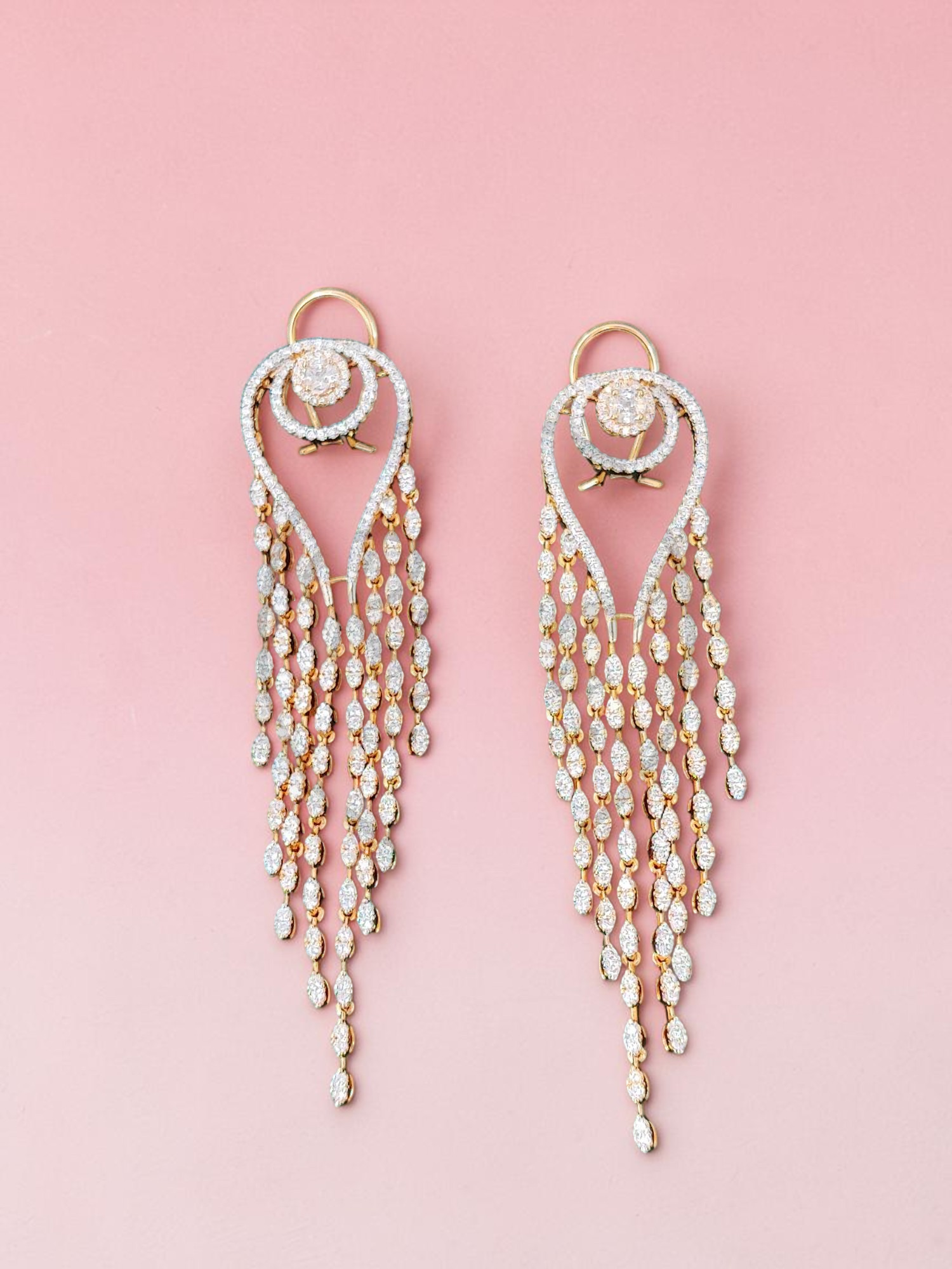 Rihum  Luxury Cascading Marquise Zircon Tassel Dangle Earrings in Rose Gold Plating