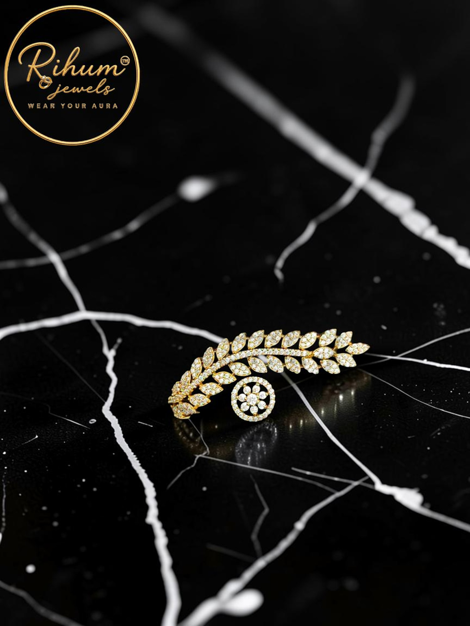 Rihum Aura Mehndi Polish 7g Marquise Crystal Leaf Vine Cocktail Ring