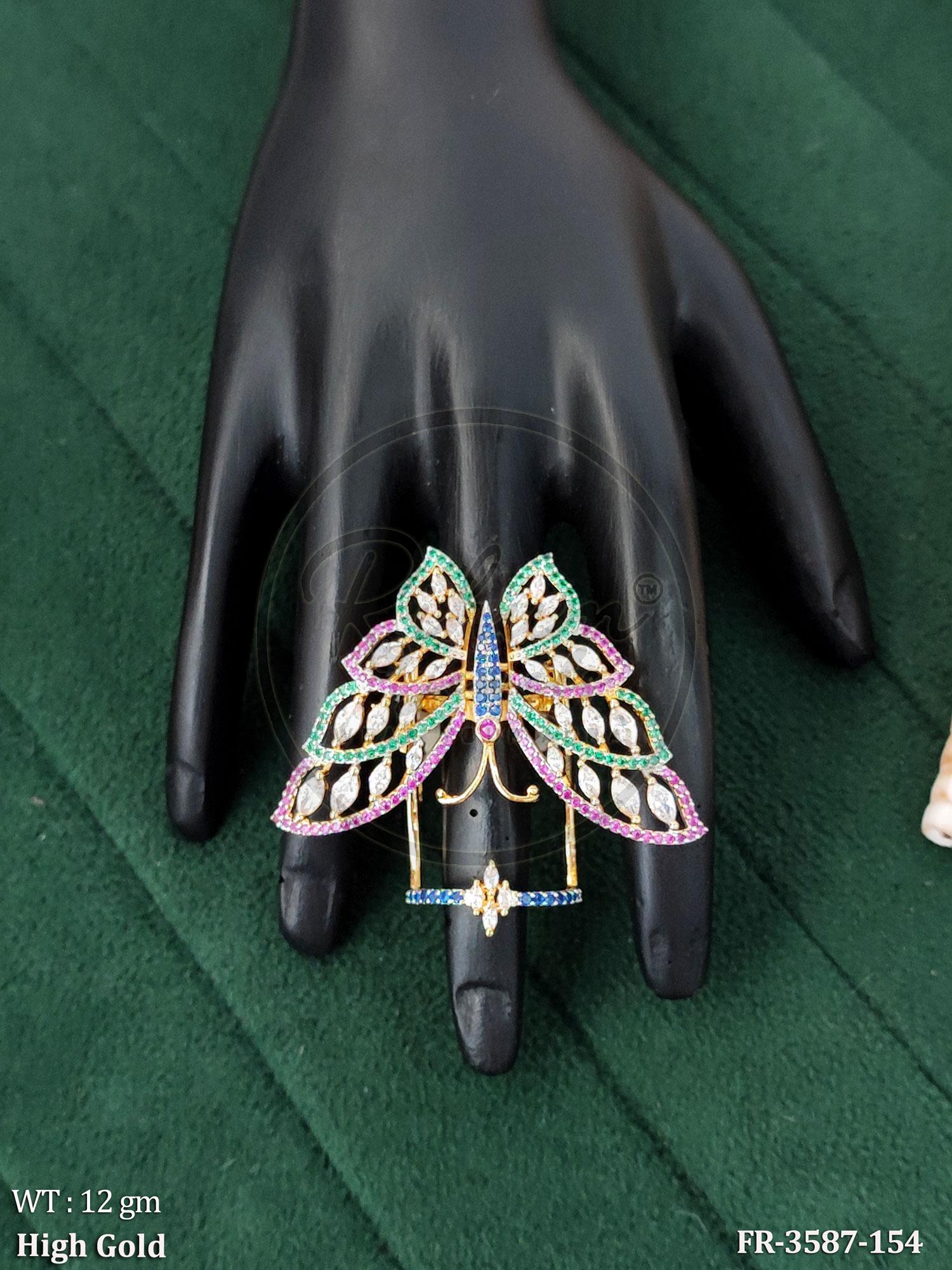Rihum Multi-Color Cubic Zirconia Butterfly Full-Finger Statement Ring