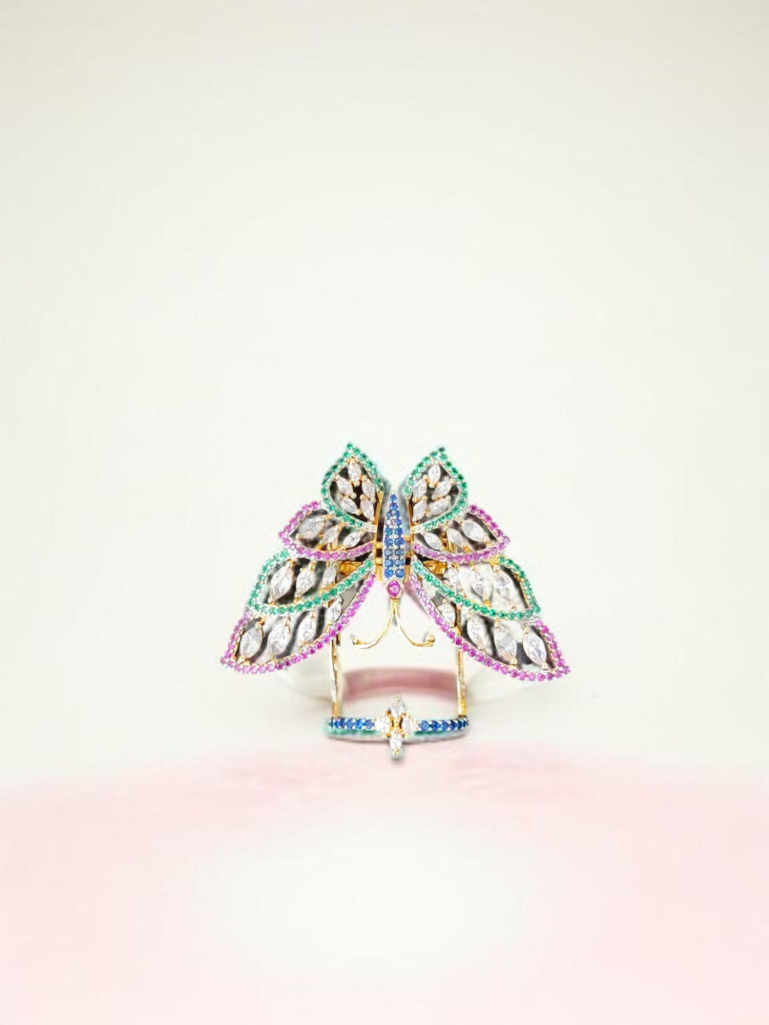 Rihum Multi-Color Cubic Zirconia Butterfly Full-Finger Statement Ring