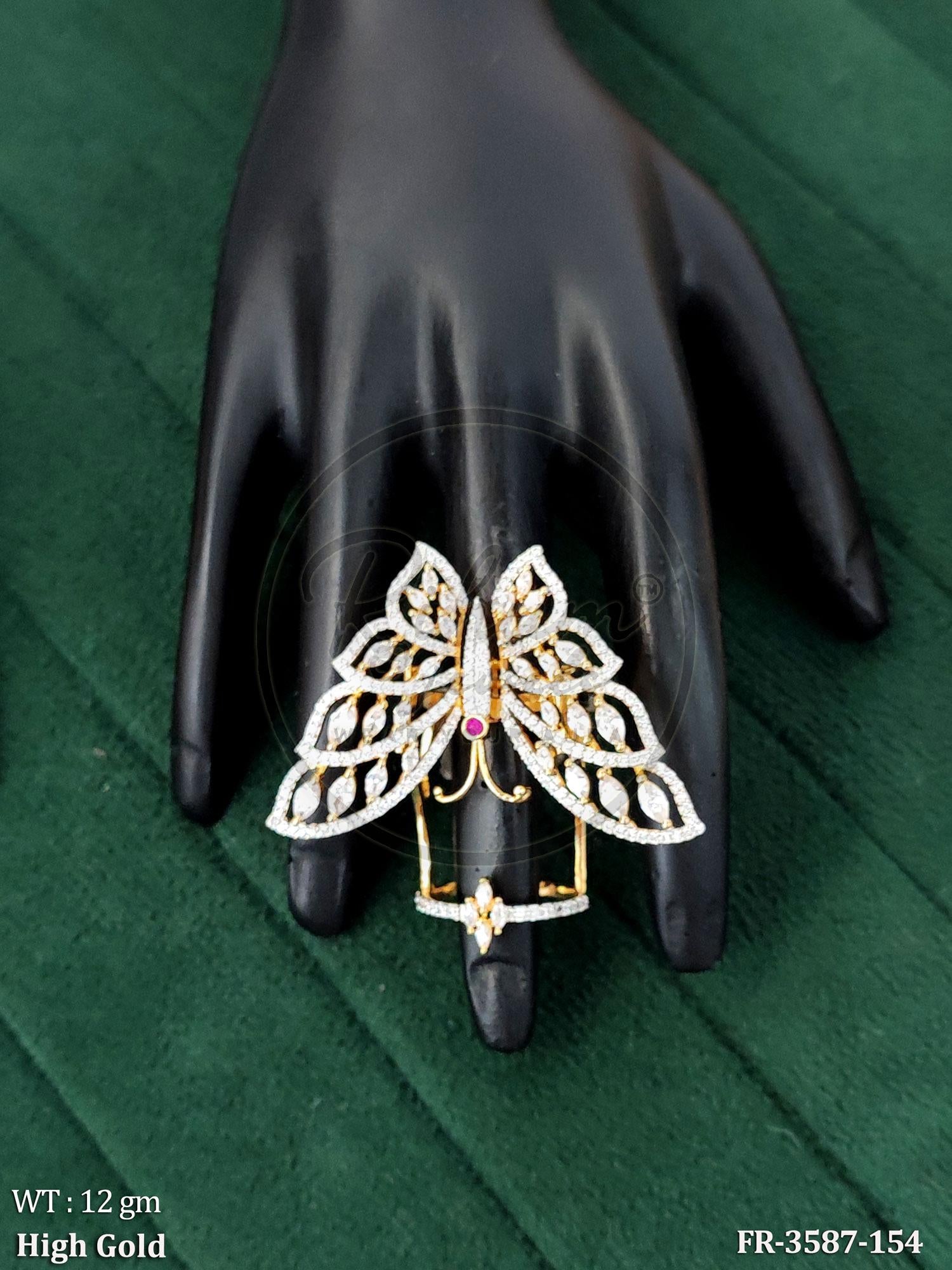Rihum Multi-Color Cubic Zirconia Butterfly Full-Finger Statement Ring