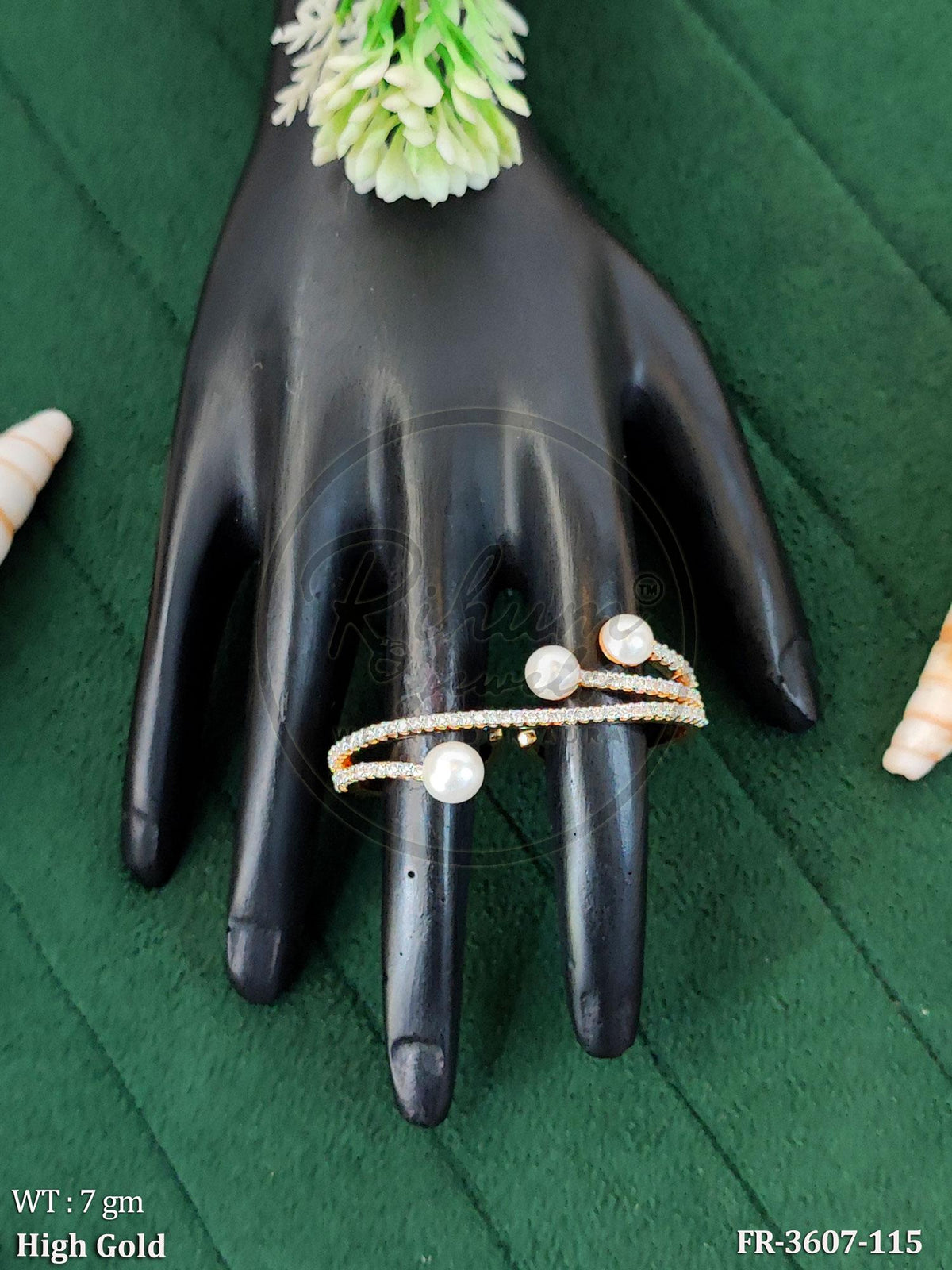 Contemporary Multi-Tier Pearl Bypass Ring – Shimmering Crystal High Gold Statement Ring