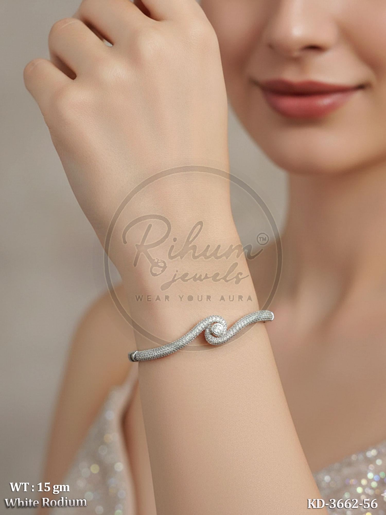 Elegant Serpentine Solitaire Wave Kada Bracelet.