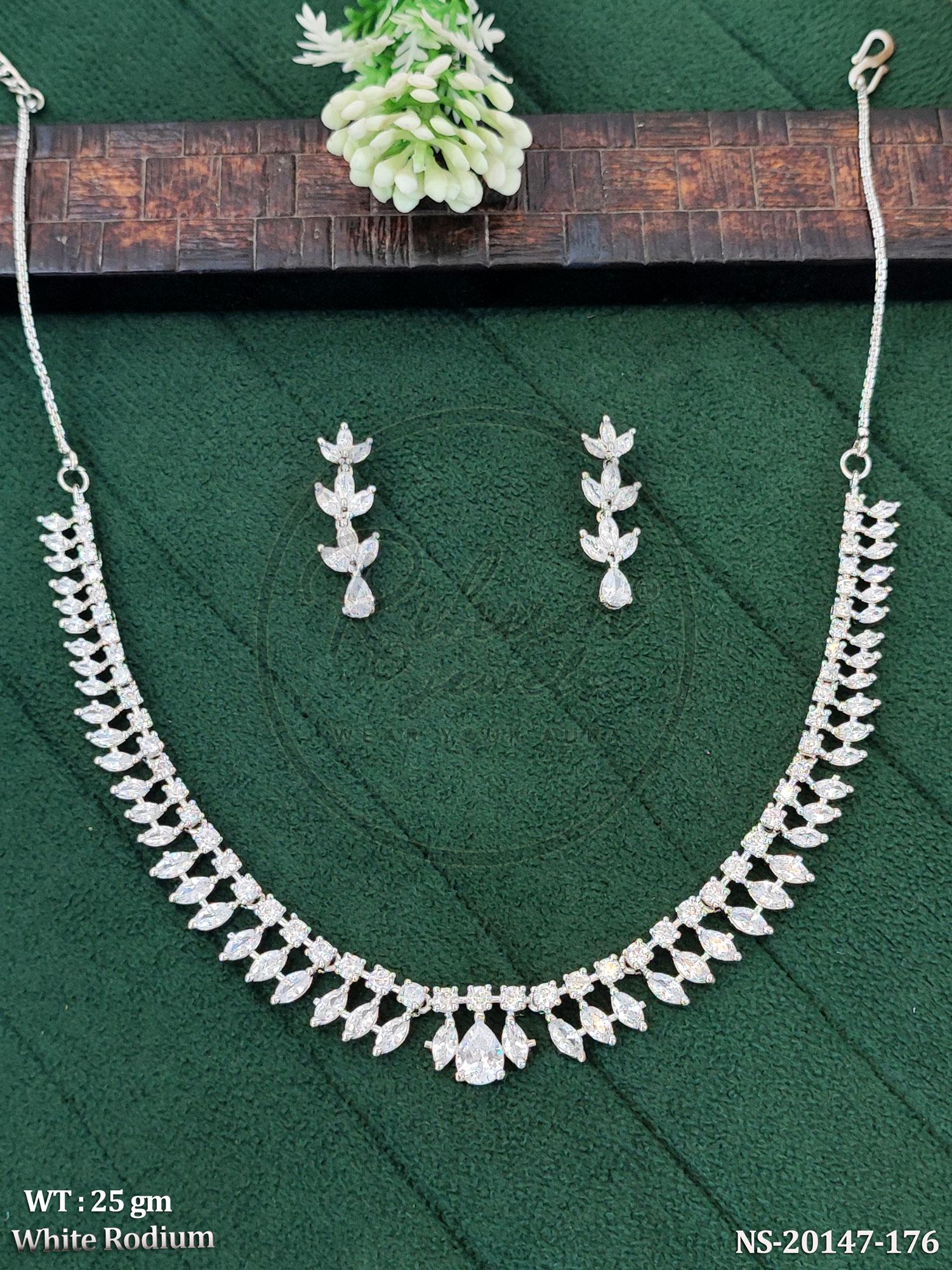 Dainty Cubic Zirconia Statement Choker Set, White Rhodium ,Marquise & Pear Cut , Elegant