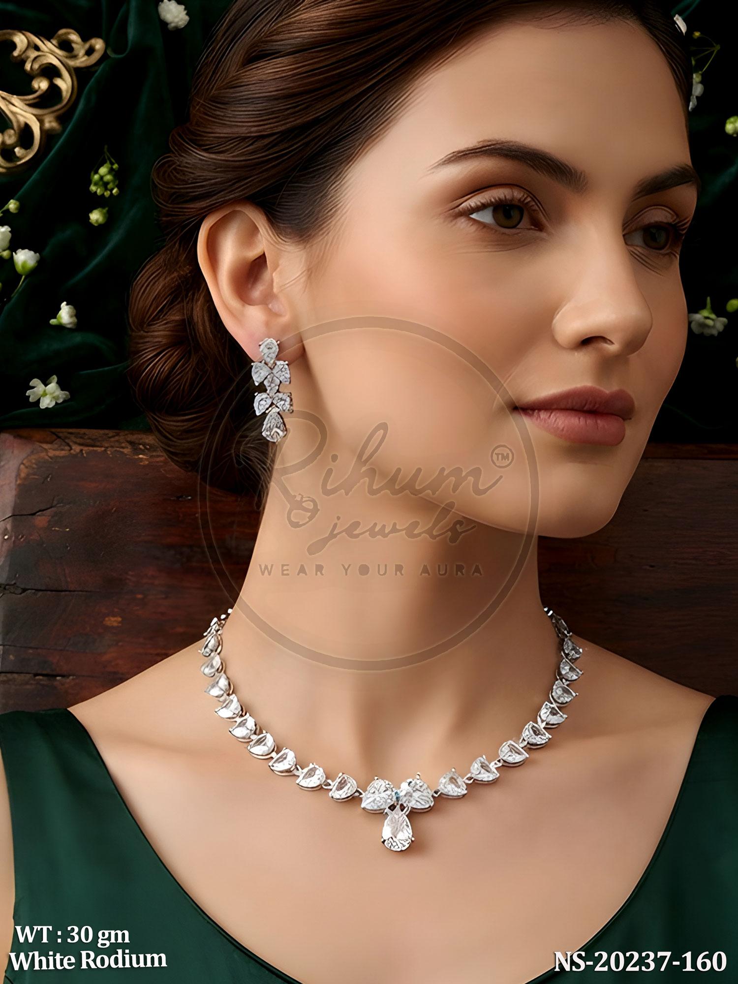 Elegant Teardrop Stone Necklace And Earring Set