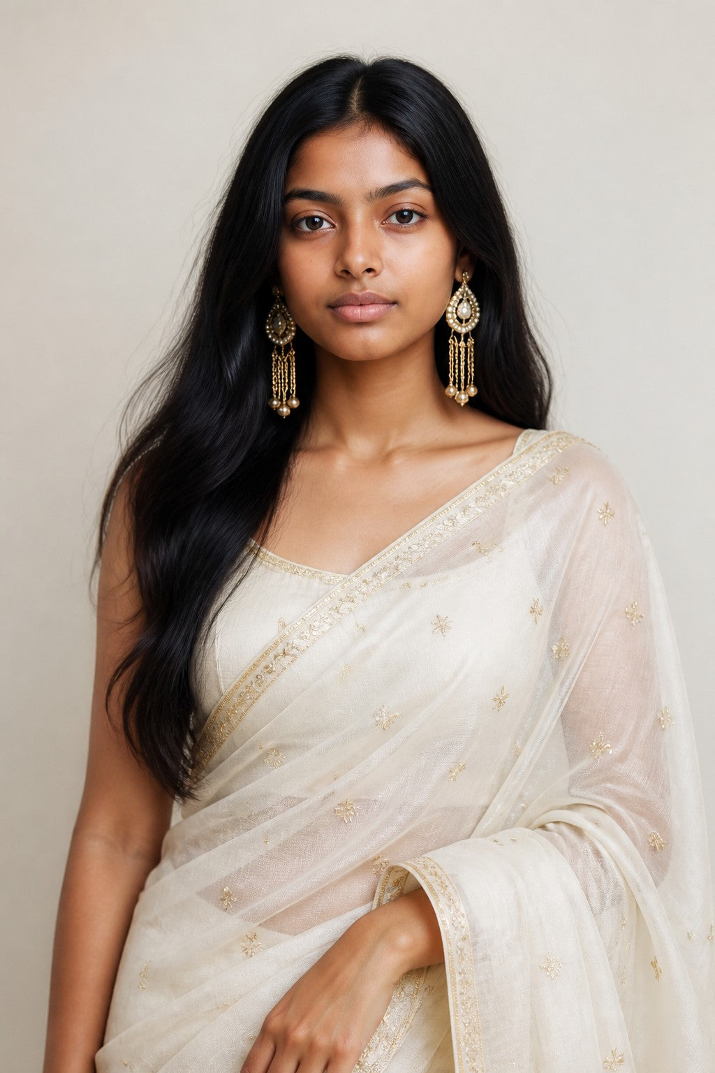 Traditional Mehendi Gold Finish Paisley (Kalka) Kundan Ear-Cuff Style Dangler Earrings with Hanging Ghungroo Chains
