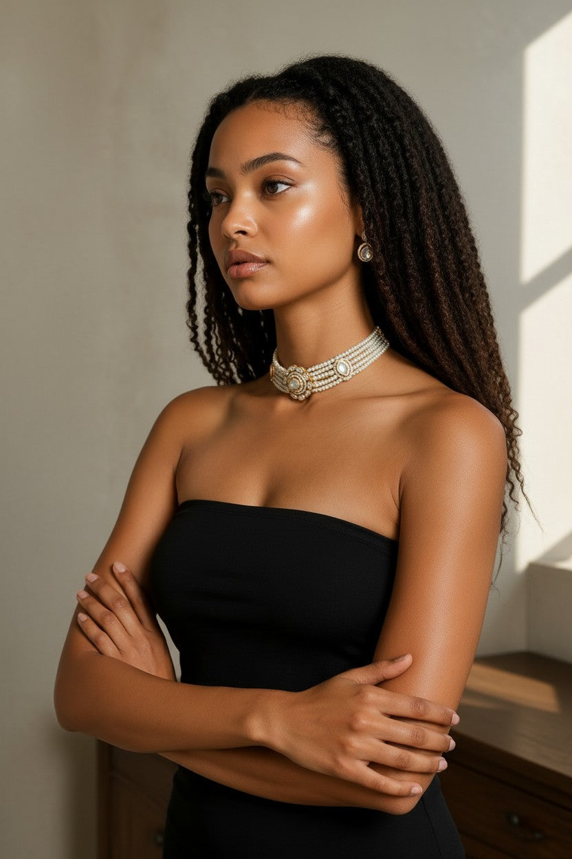 Elegant Multi Strand Beaded Choker Necklace Set
