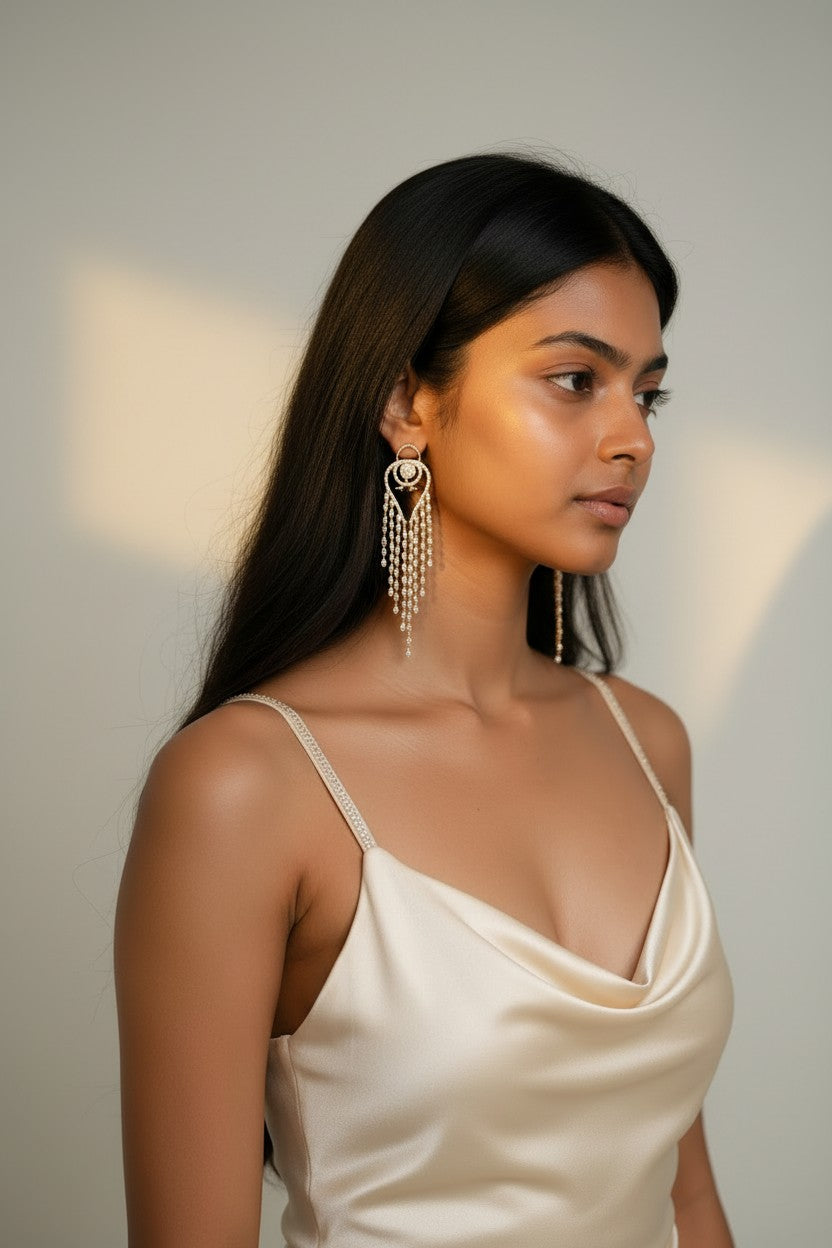 Rihum  Luxury Cascading Marquise Zircon Tassel Dangle Earrings in Rose Gold Plating