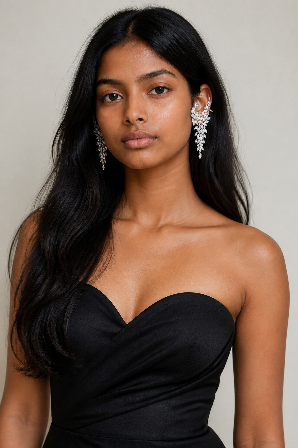 Rihum Luxury Marquise Zircon Cascading Ear Cuffs in White Rhodium Finish