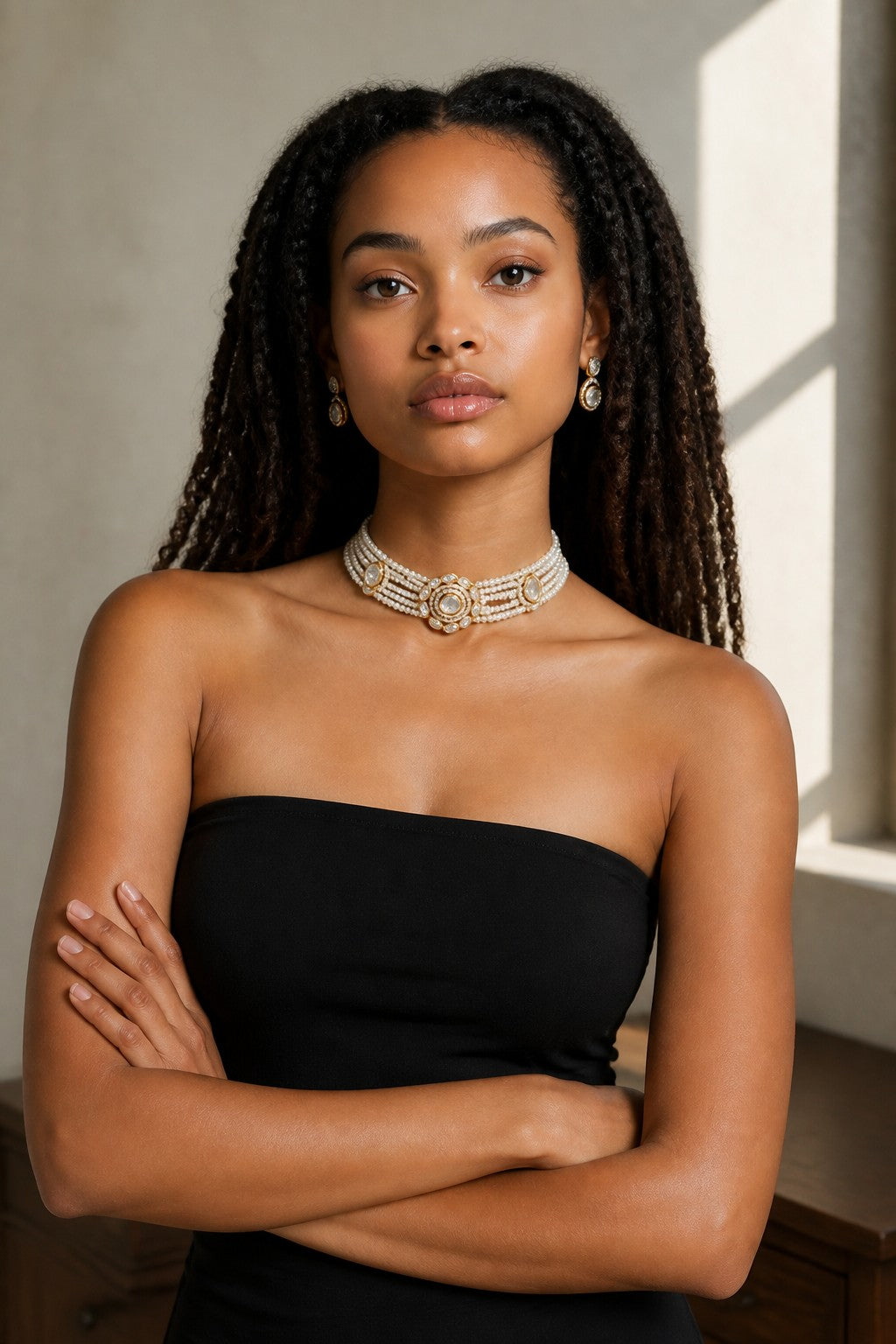 Elegant Multi Strand Beaded Choker Necklace Set