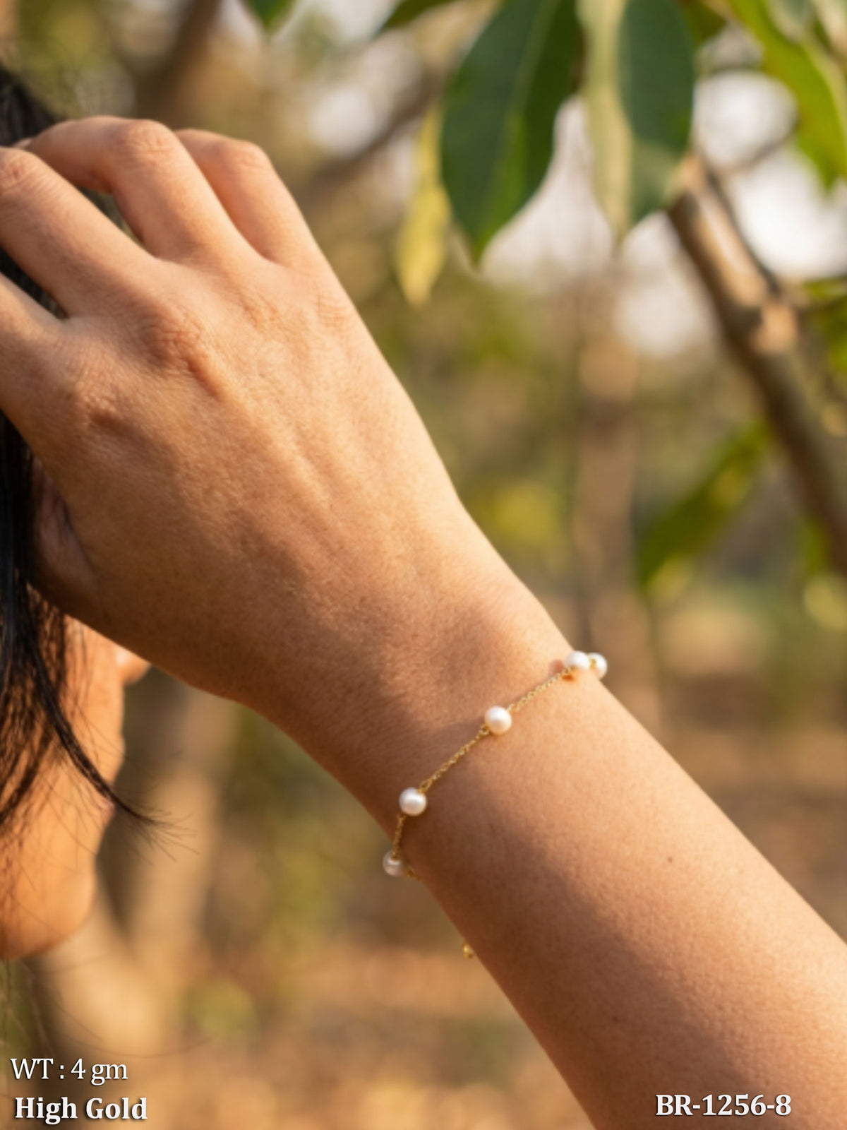 Delicate Pearl Chain Station Bracelet in High Gold Finish