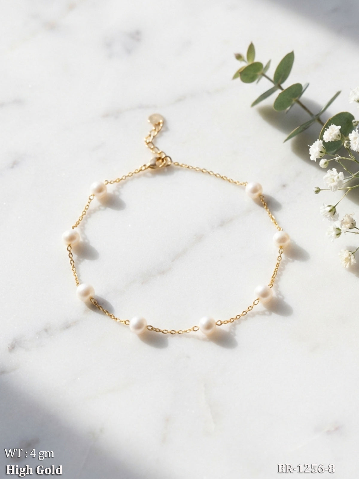 Delicate Pearl Chain Station Bracelet in High Gold Finish