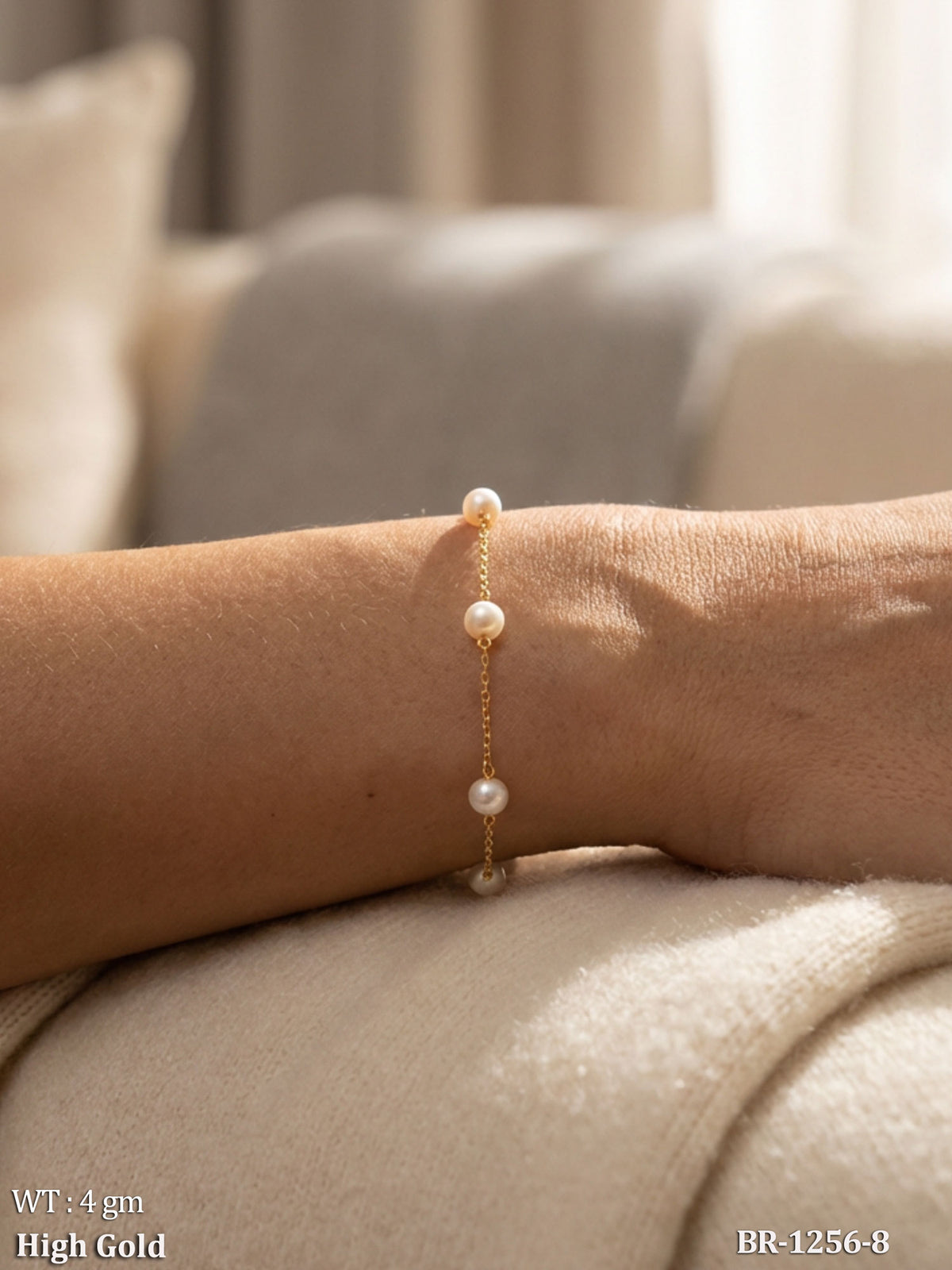 Delicate Pearl Chain Station Bracelet in High Gold Finish