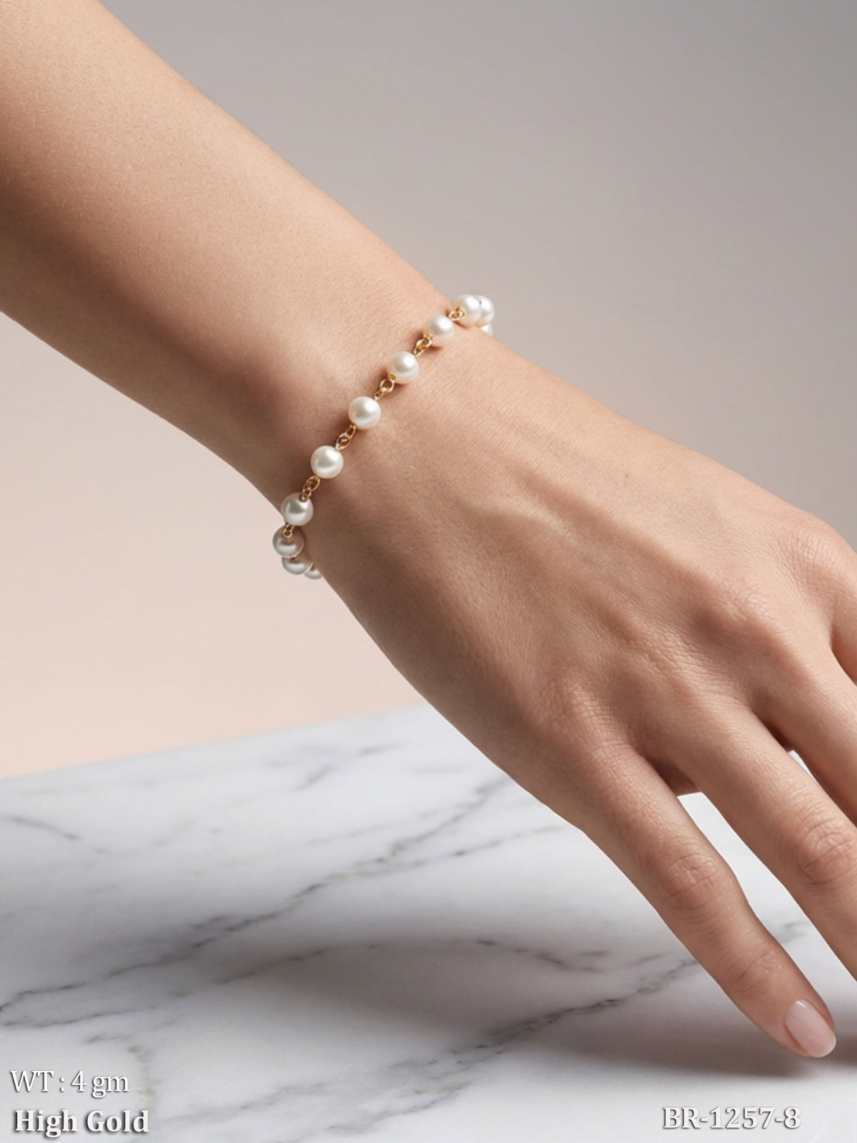 Dainty Five-Pearl Focal Chain Bracelet in High Gold Finish – Minimalist Everyday Luxury
