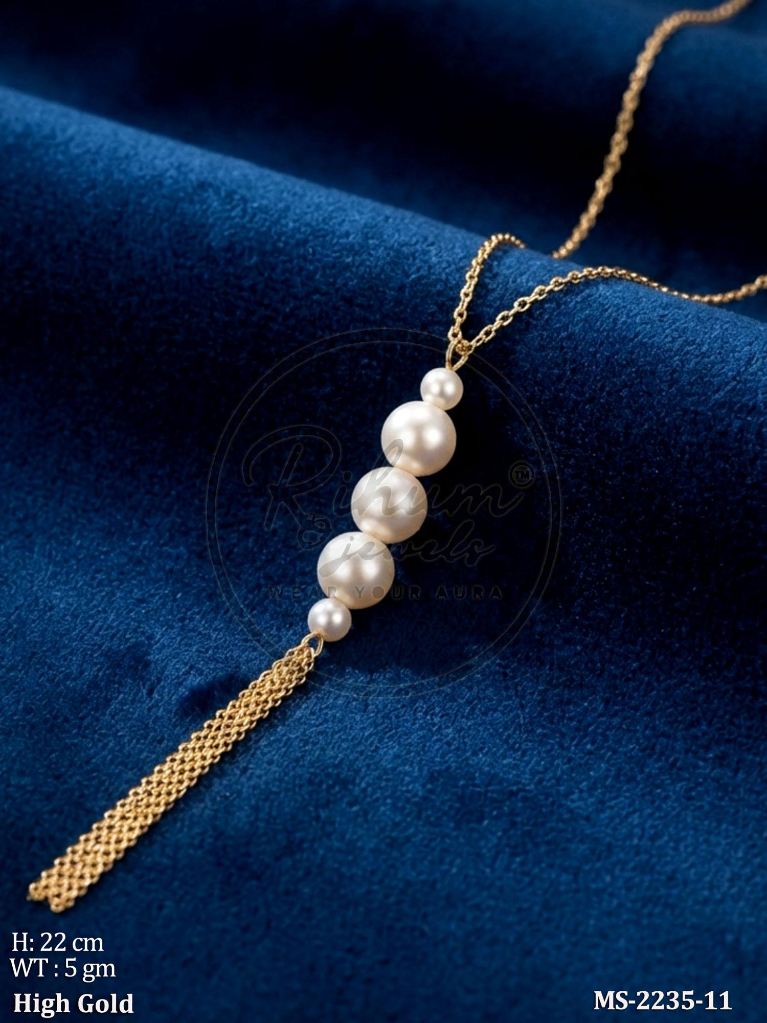 Elegant Vertical Pearl Drop Lariat Neck chain.