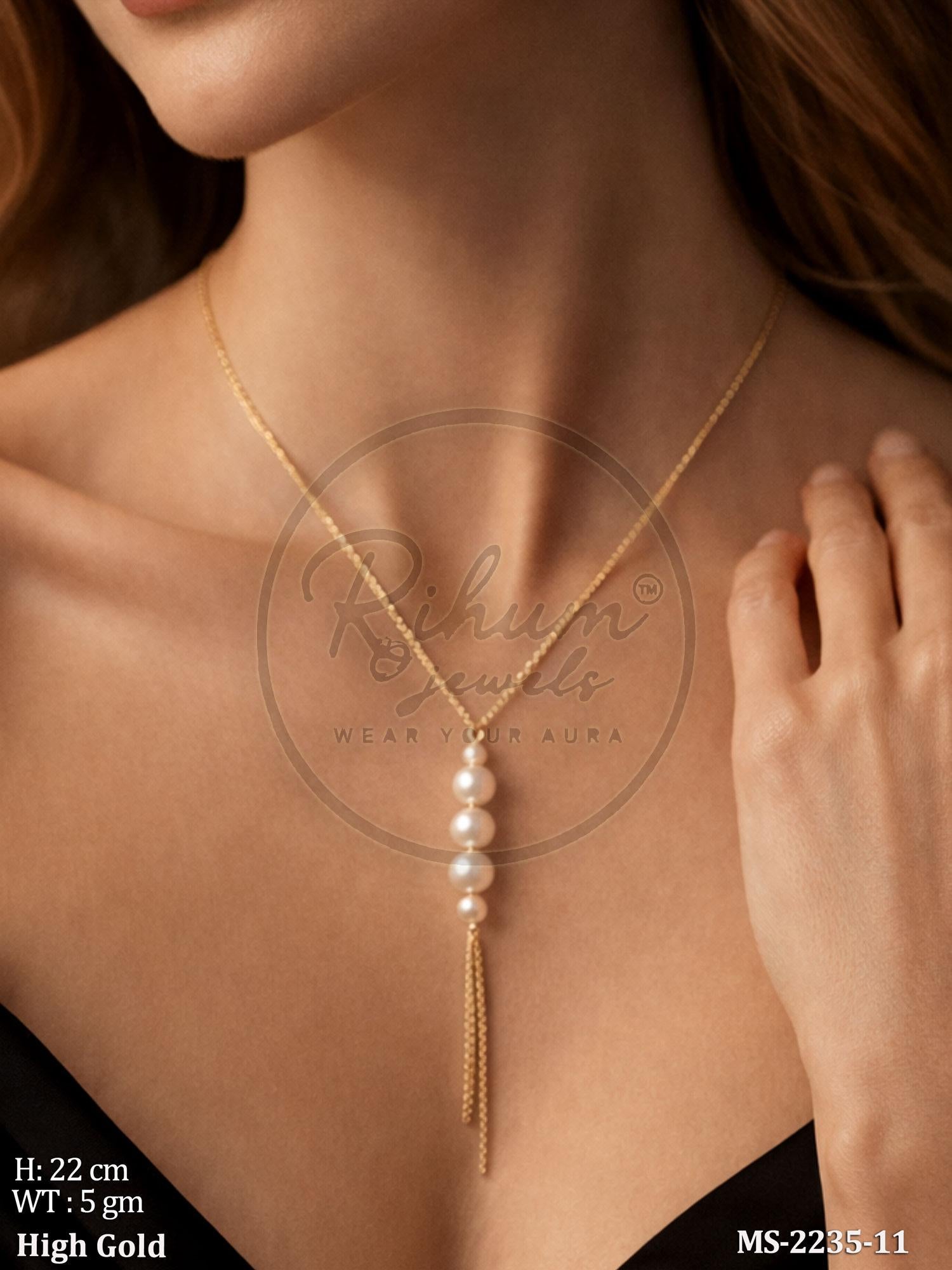 Elegant Vertical Pearl Drop Lariat Neck chain.