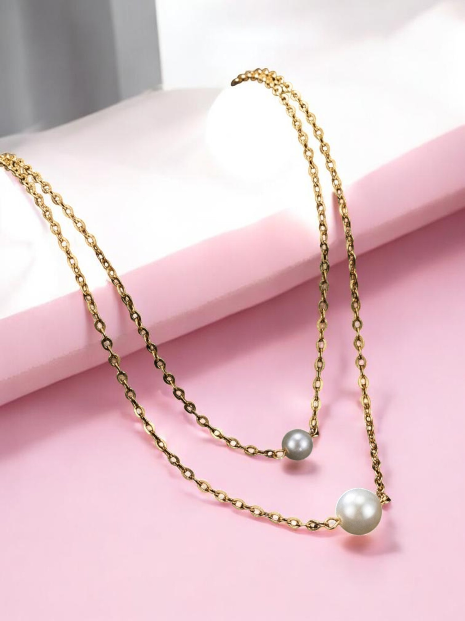 Double Layer Minimalist Floating Pearl Neck Chain