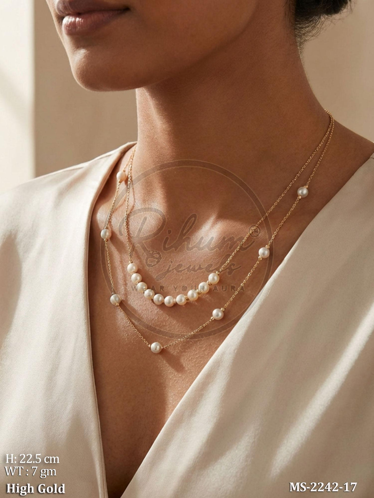 Dainty Double-Layer Pearl Station Mangal sutra – Modern Minimalist High Gold Chain