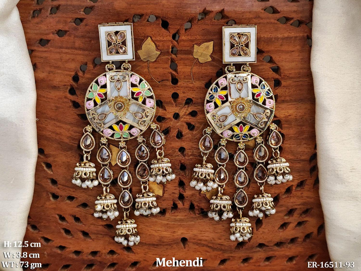 Imperial Mehndi Polish Royal Jhumka Drop Earrings – Multi-Tiered Colorful Festive Statement Dusters