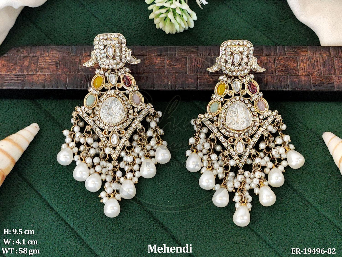 Regal Mehndi Polish Kundan Chandelier Earrings – Statement Heritage Drop Earrings