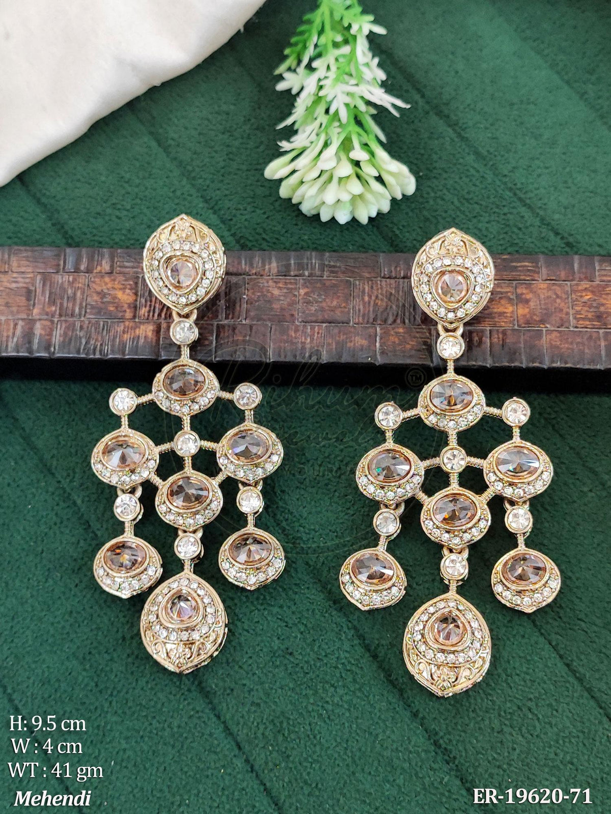 Vintage Mehndi Gold Tiered Chandelier Earrings – Champagne Stone Heritage Drop Earrings