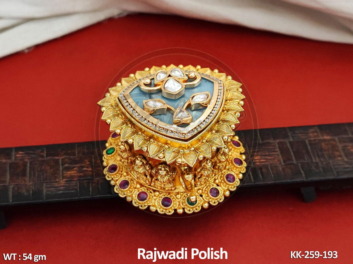 Sacred Divine Trinity Rajwadi Polish Kumkum Box – Ornate Handcrafted Meenakari & Kundan Puja Keepsake