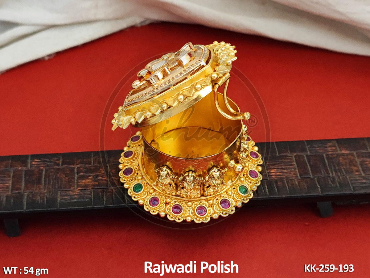 Sacred Divine Trinity Rajwadi Polish Kumkum Box – Ornate Handcrafted Meenakari & Kundan Puja Keepsake