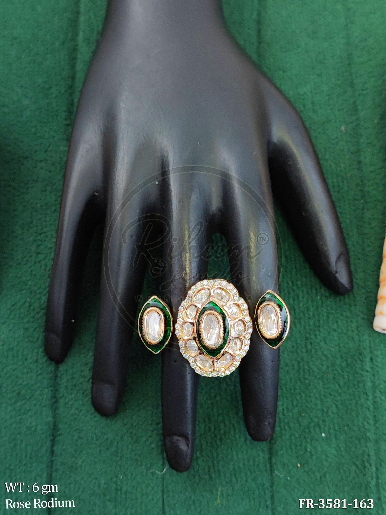 Kundan Polki Three-Piece Statement Ring Set