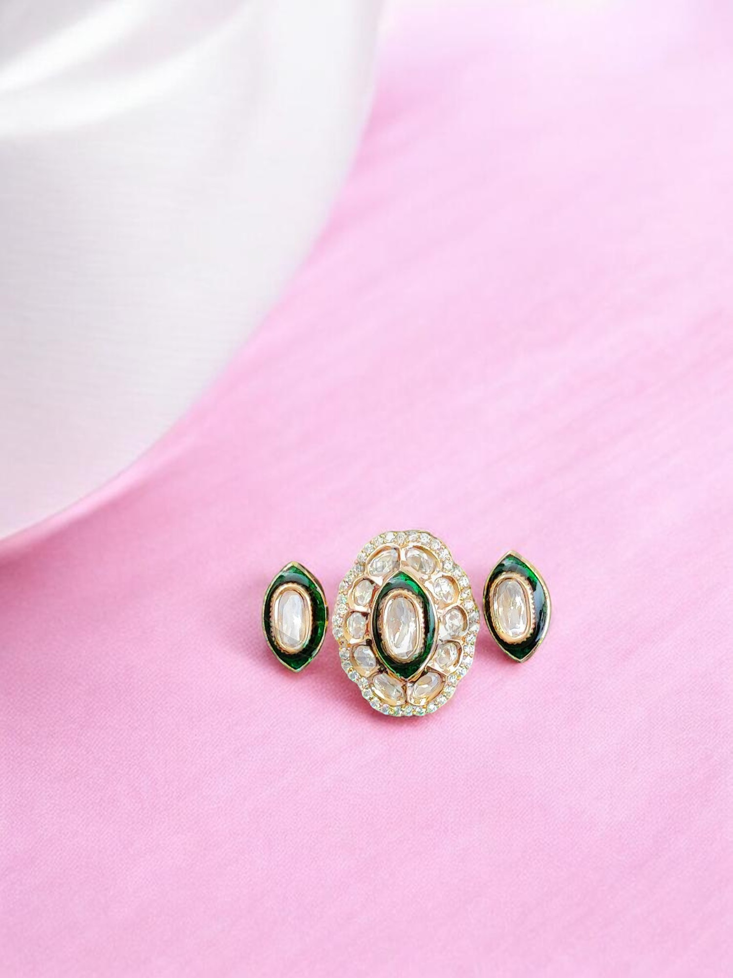 Kundan Polki Three-Piece Statement Ring Set