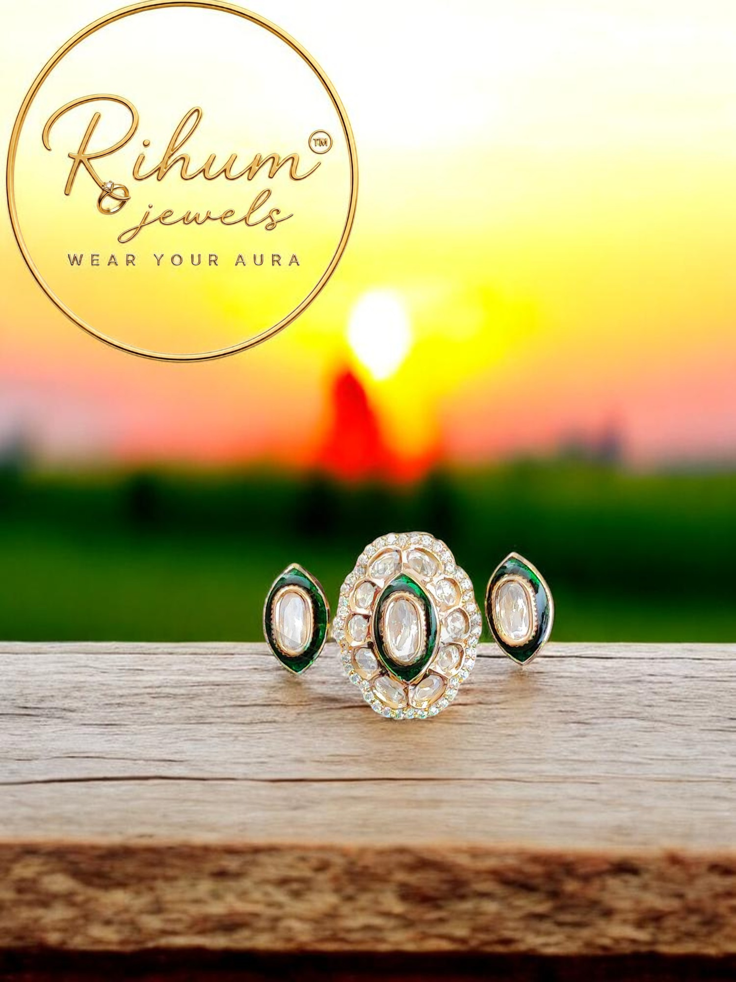 Kundan Polki Three-Piece Statement Ring Set