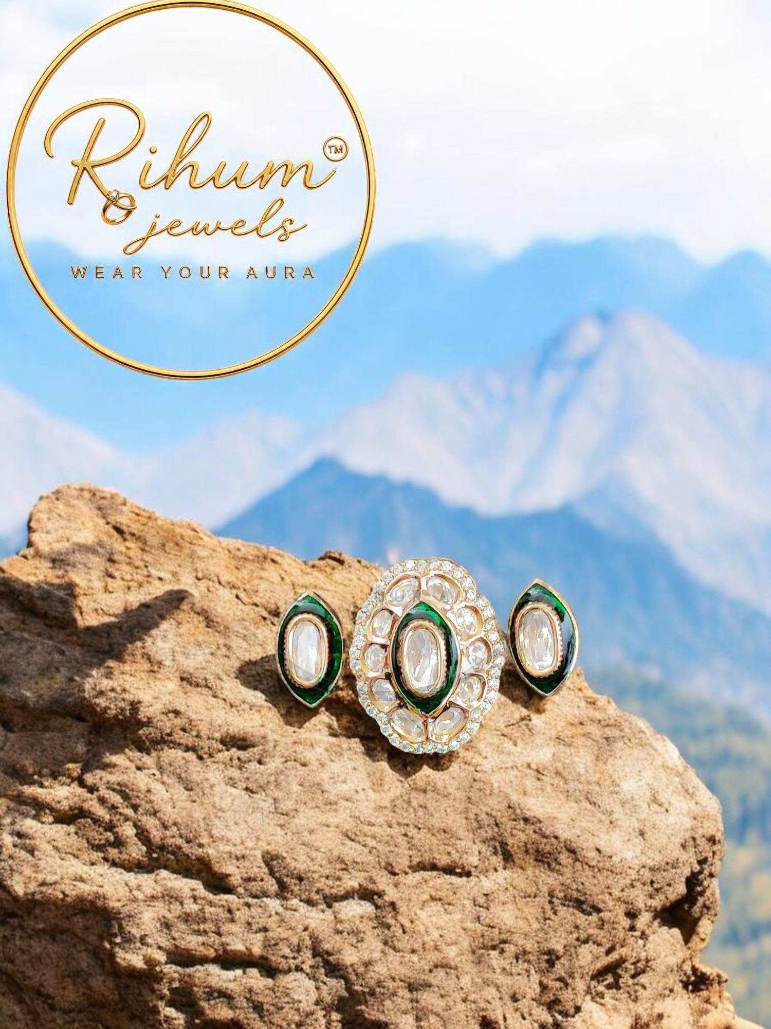 Kundan Polki Three-Piece Statement Ring Set