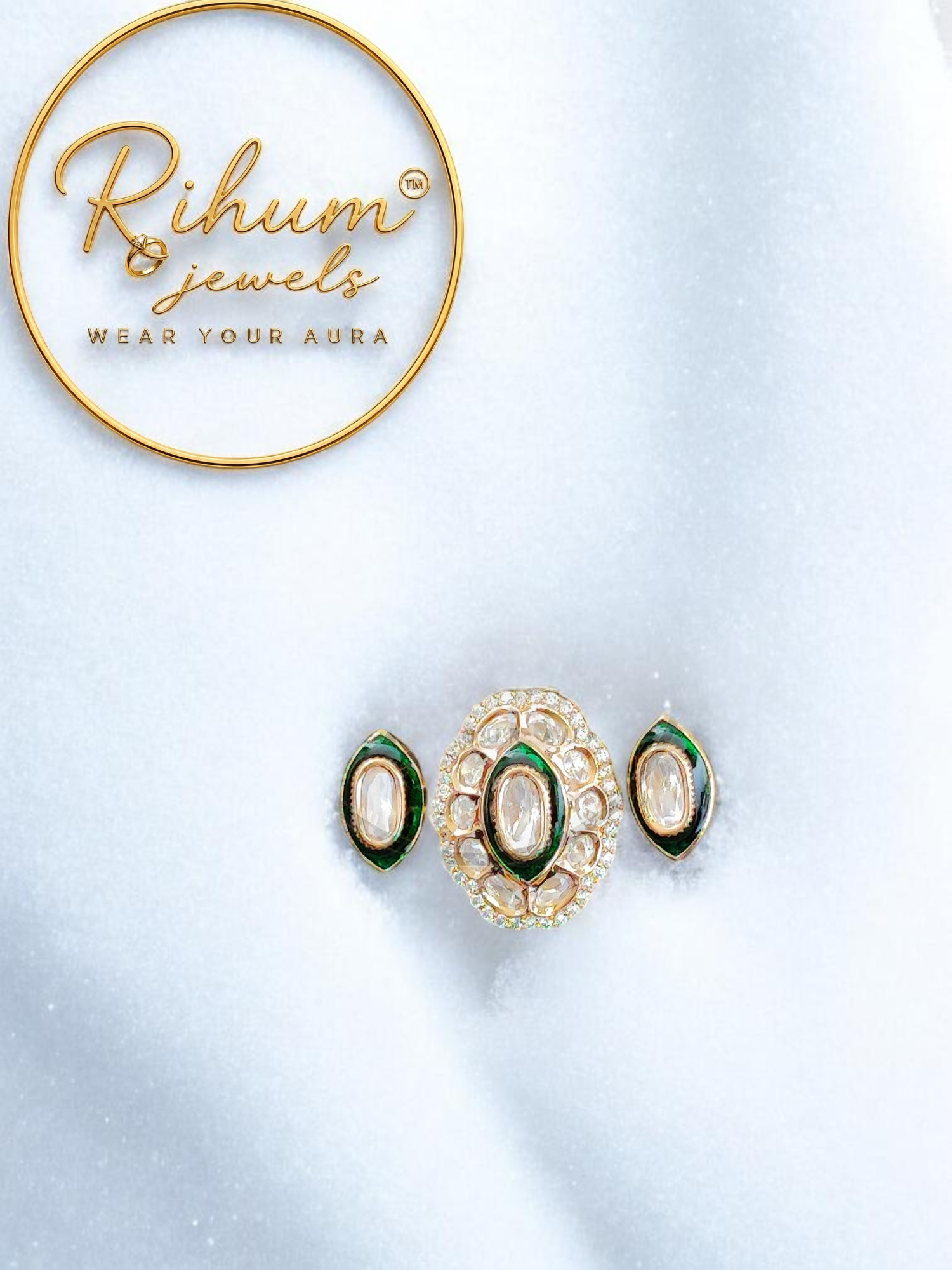 Kundan Polki Three-Piece Statement Ring Set