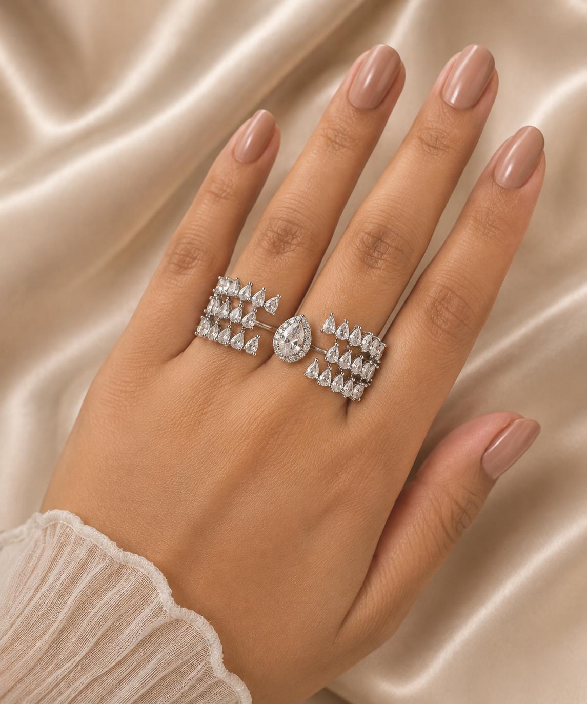 Aura Marquise & Teardrop CZ Two-Finger Ring