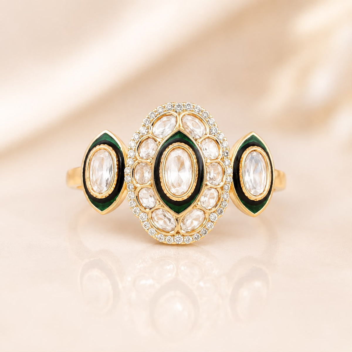 Kundan Polki Three-Piece Statement Ring Set