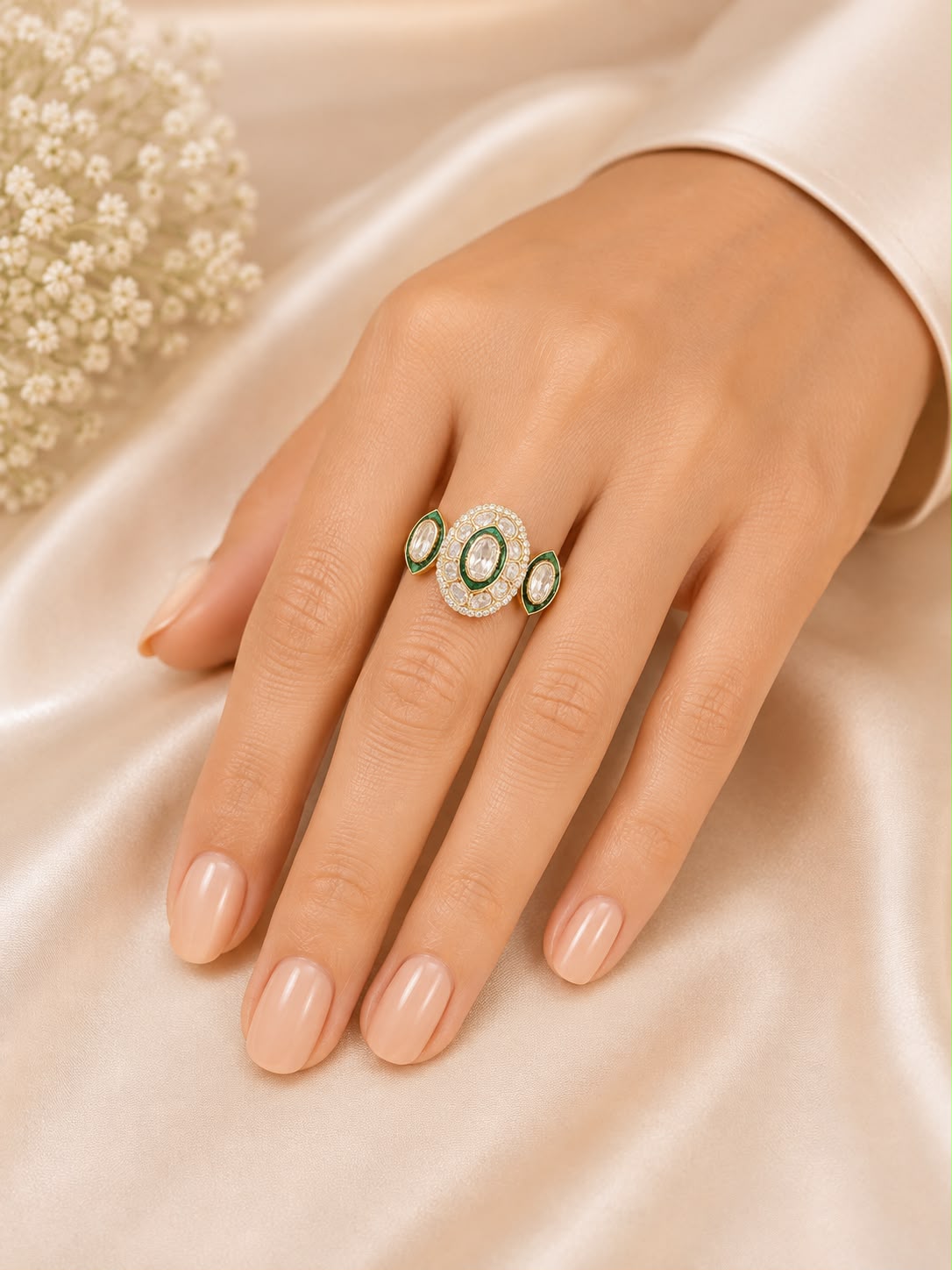 Kundan Polki Three-Piece Statement Ring Set