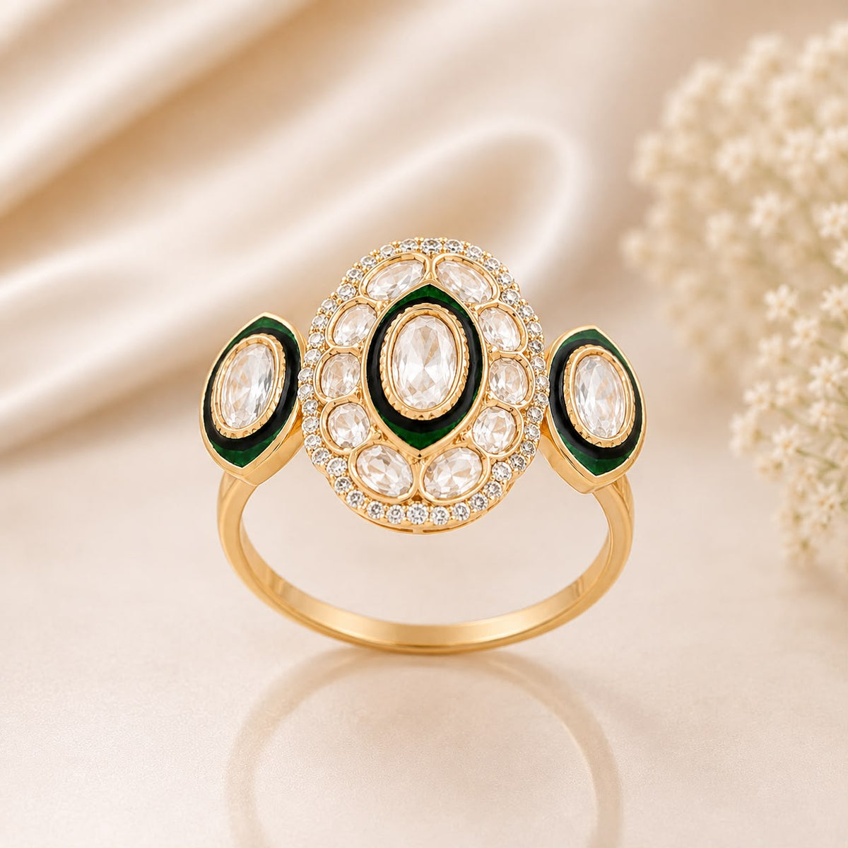 Kundan Polki Three-Piece Statement Ring Set