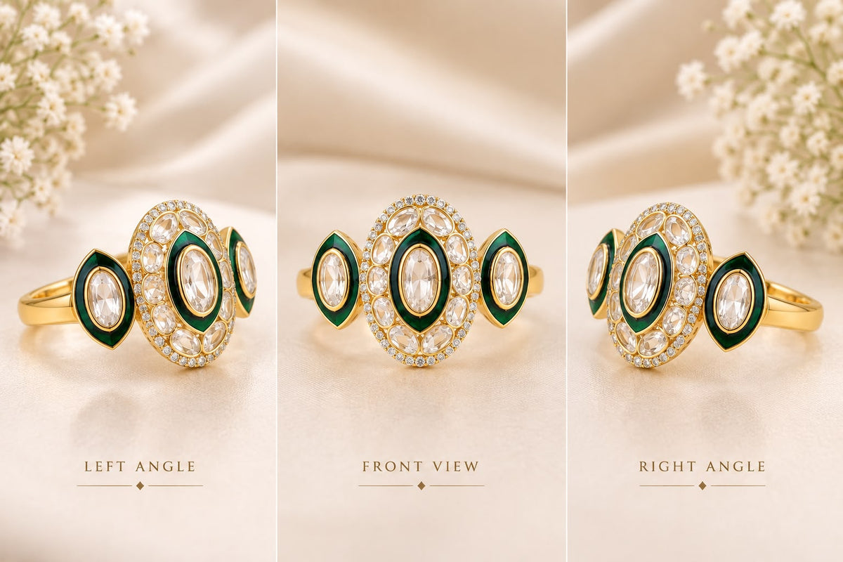 Kundan Polki Three-Piece Statement Ring Set
