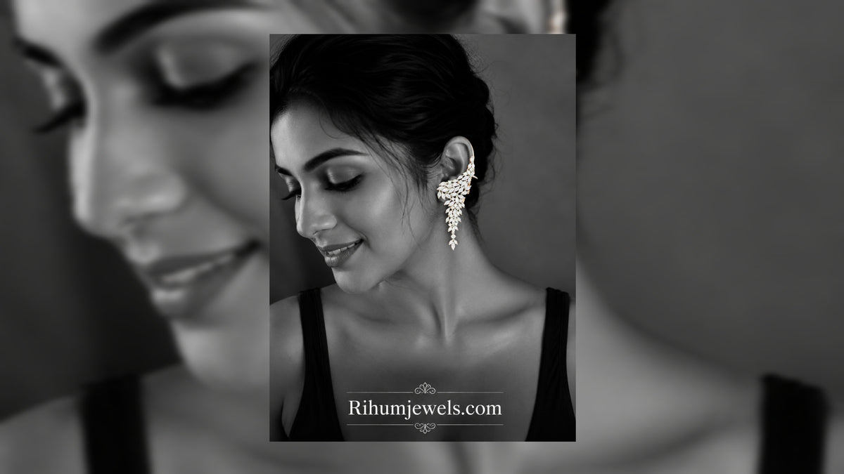 Rihum Luxury Marquise Zircon Cascading Ear Cuffs in White Rhodium Finish