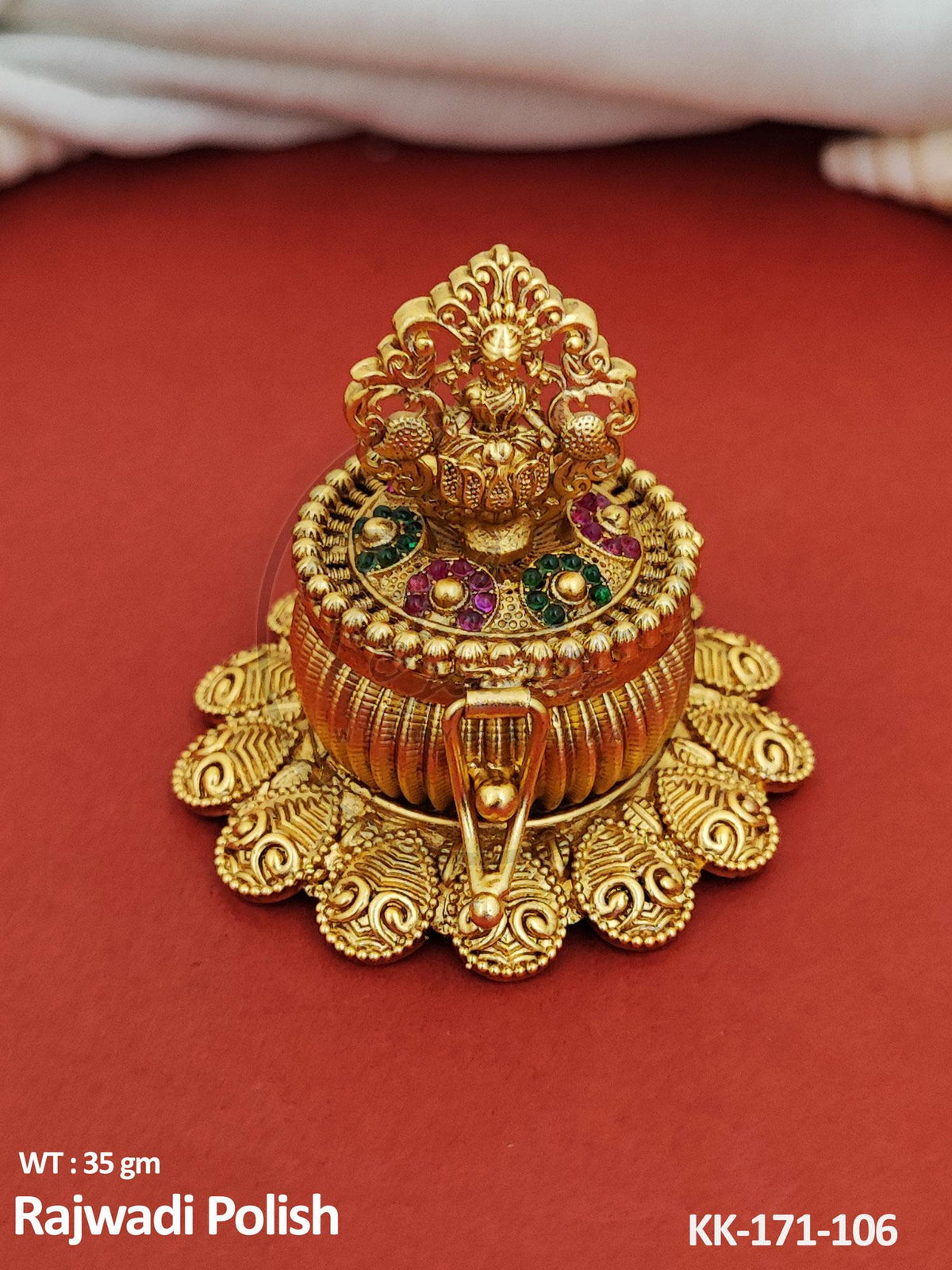 Sacred Goddess Lakshmi Rajwadi Polish Kumkum Box – Ornate Handcrafted Coin Platter Puja Keepsake
