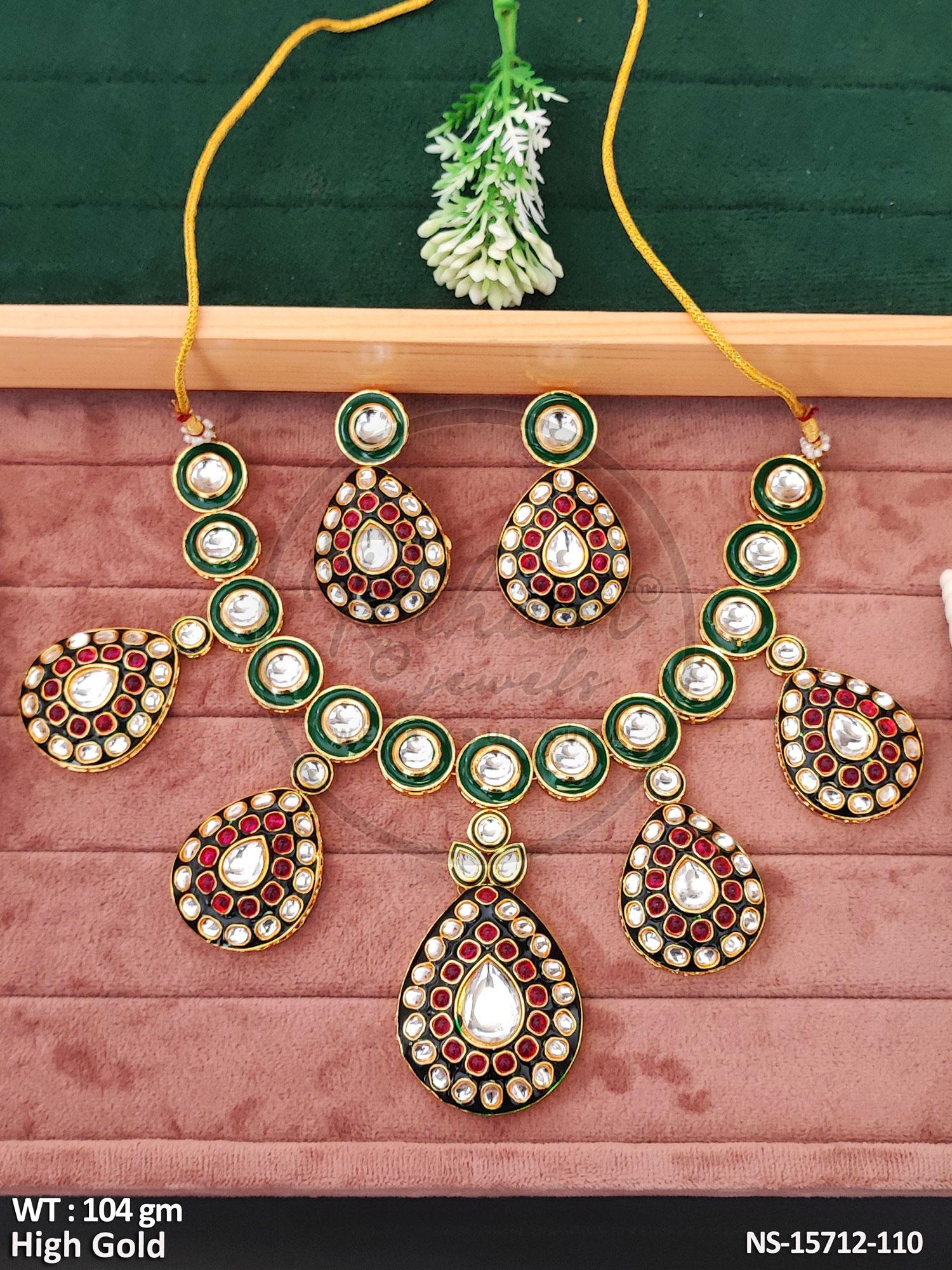 Traditional Kundan Necklace Set with Earrings – Ruby Green Minakari