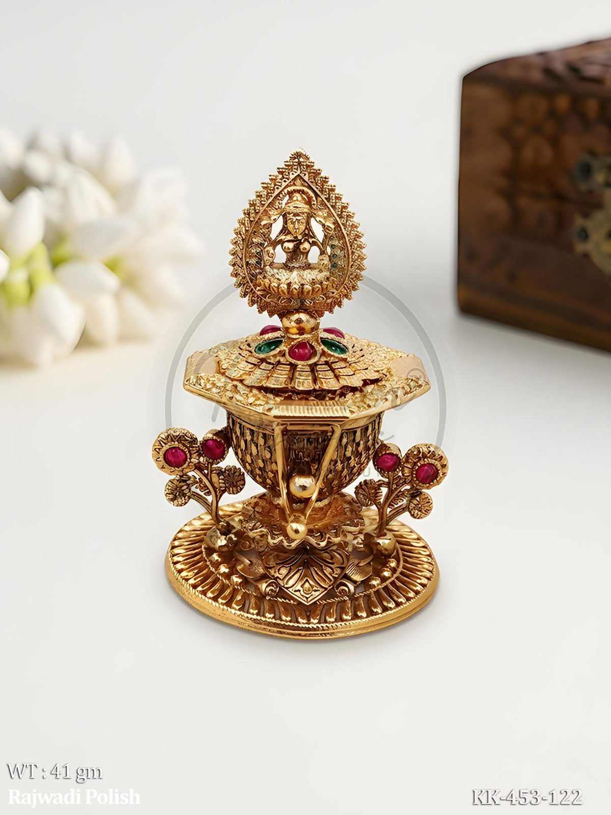 Sacred Goddess Lakshmi Raj wadi Polish Kumkum Box – Ornate Handcrafted Puja Keepsake