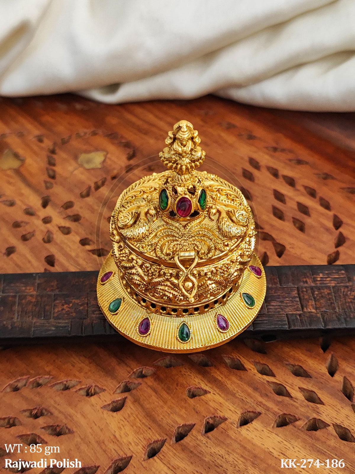 Sacred Ganesha Imperial Rajwadi Polish Kumkum Box – Ornate Handcrafted Peacock & Floral Puja Keepsake