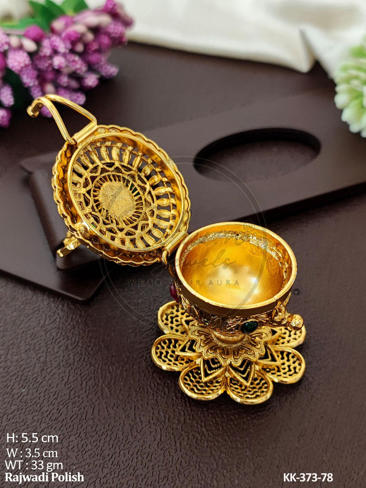 Sacred Goddess Lakshmi Rajwadi Polish Kumkum Box – Ornate Handcrafted Lotus Puja Keepsake